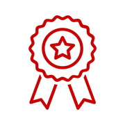 A red ribbon with a star in the middle on a white background.