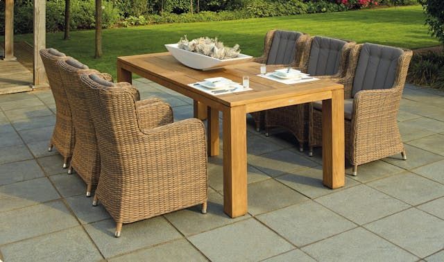 a backyard dining table and chairs