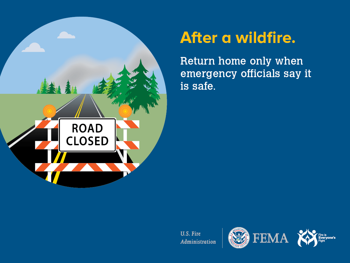 After a wildfire. Return home only when emergency officials say it is safe.