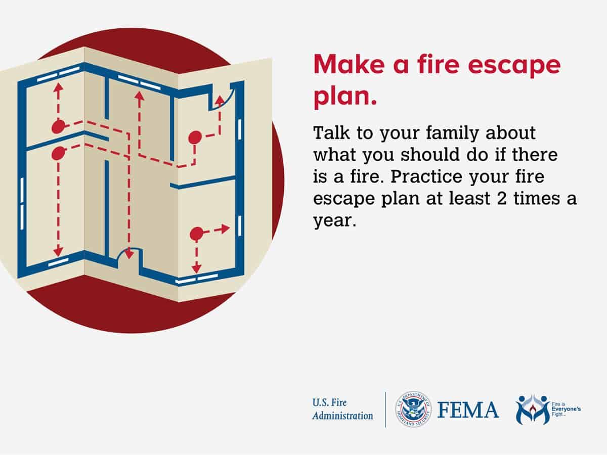 Make a fire escape plan. Talk to your family about what you should do if there is a fire. Practice your fire escape plan at least 2 times a year.