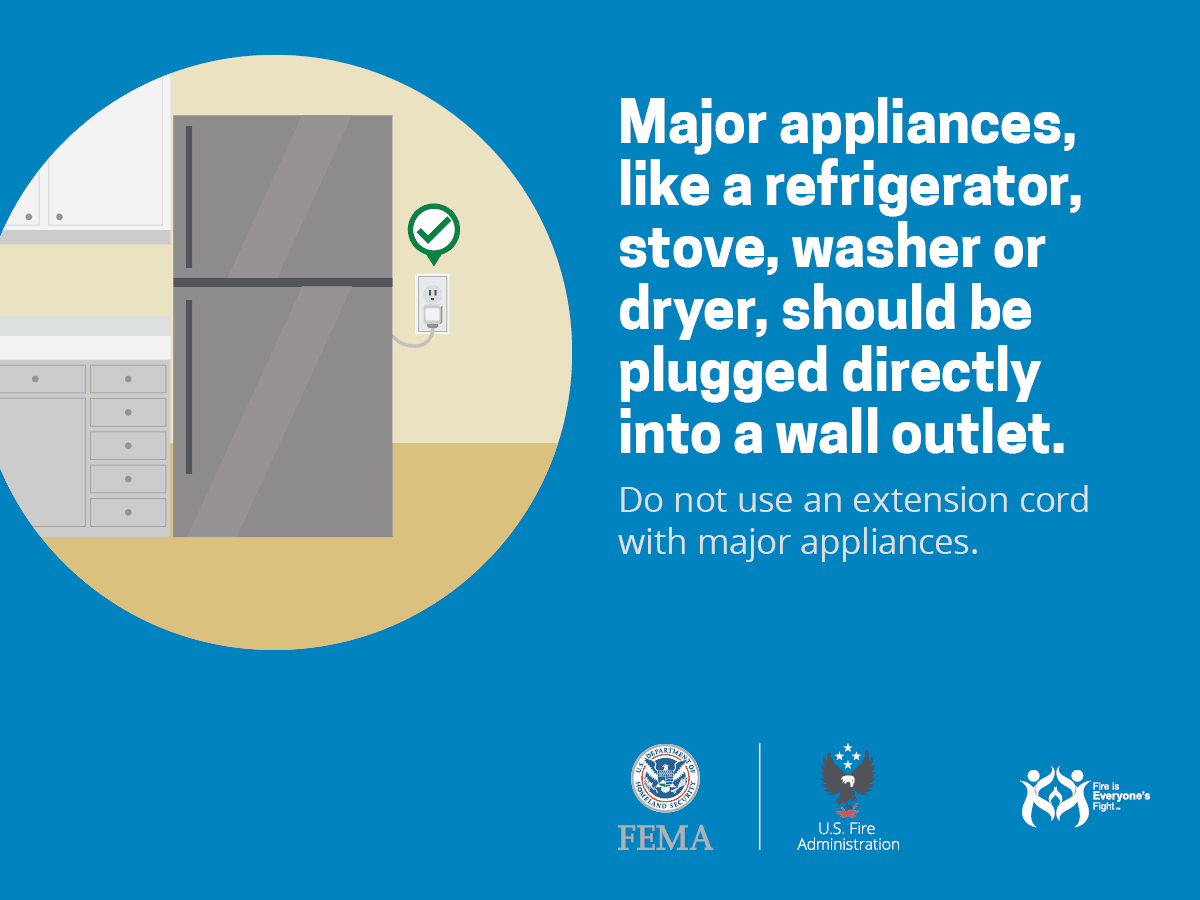 Major appliances like a refrigerator, stove, washer, or dryer, should be plugged directly into a wall outlet. Do not use an extension cord with major appliances.