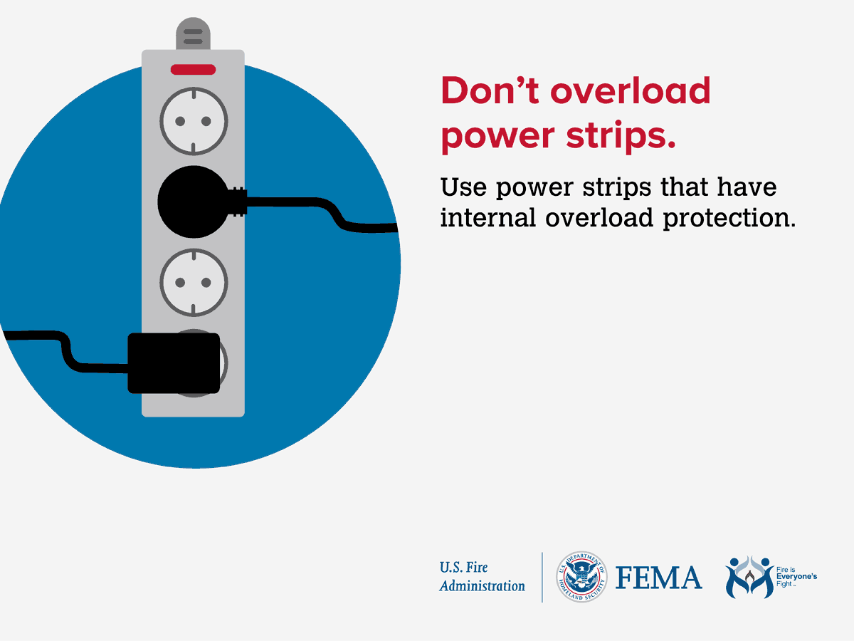 Don't overload power strips. Use power strips that have internal overload protection.