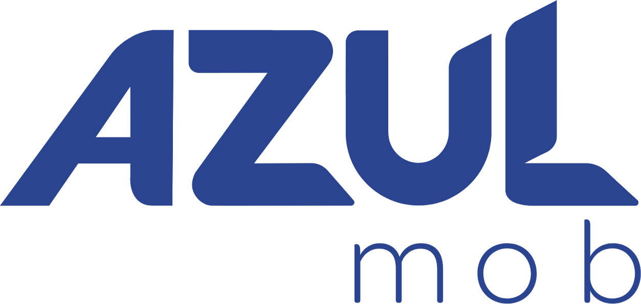 Logotipo azul com a palavra 