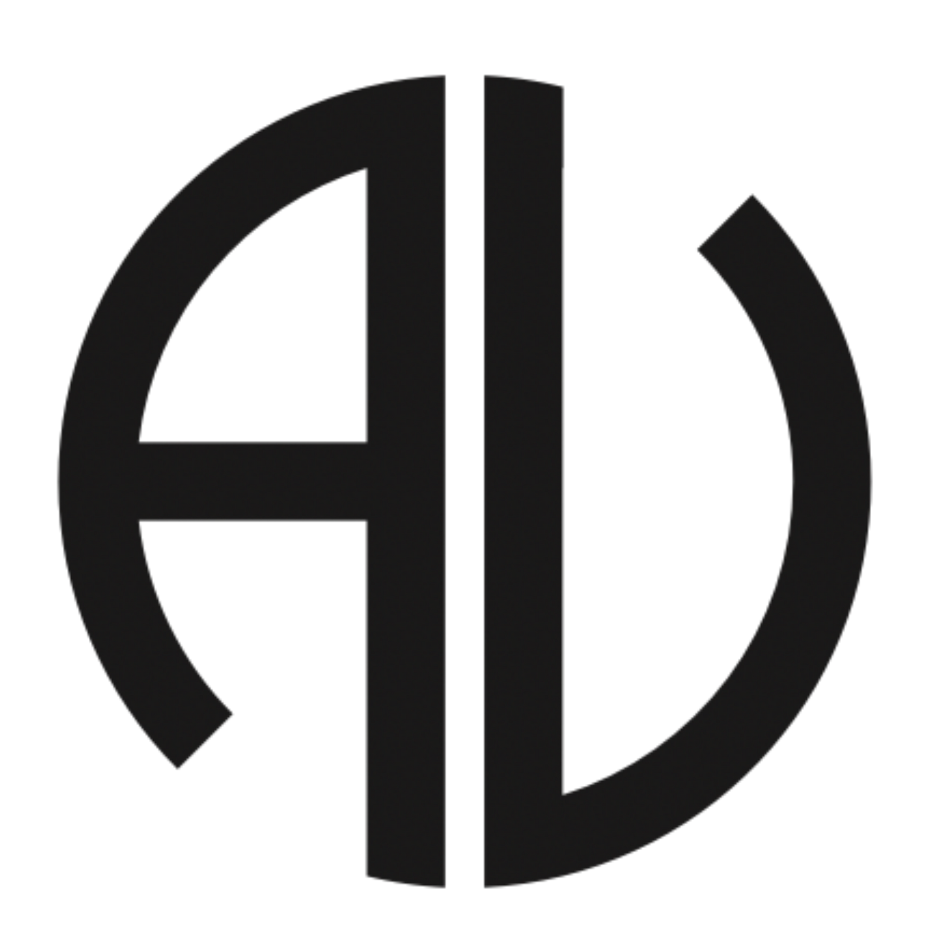 Black circular monogram logo with stylized letters A and L on a white background
