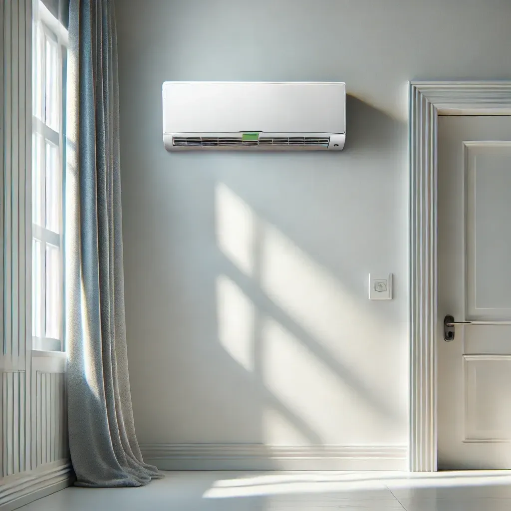 Un climatiseur est monté sur le mur au-dessus d'une porte