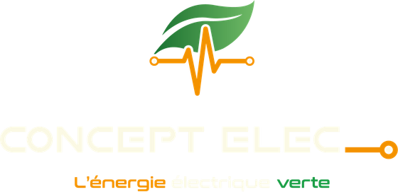 Un logo pour une entreprise appelée concept elec avec une feuille verte et un battement de cœur.