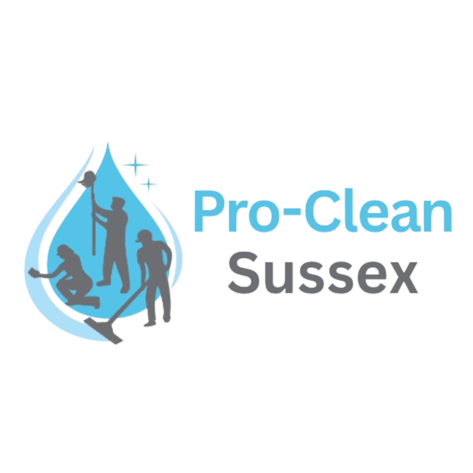 A logo for pro-clean sussex with a drop of water and people cleaning it.