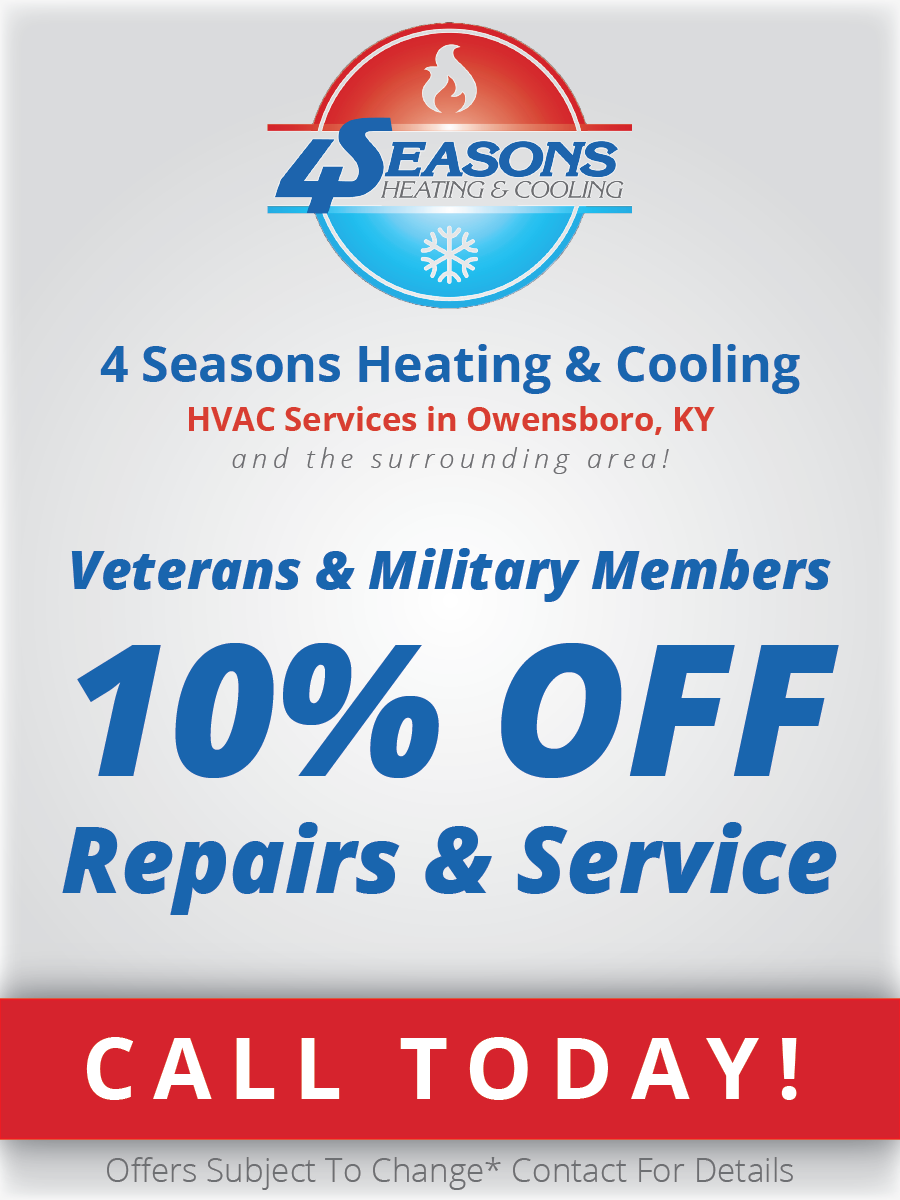 Four Seasons Heating & Cooling Promotional Banner about 10% OFF Repair & Service for Veterans & Military Members