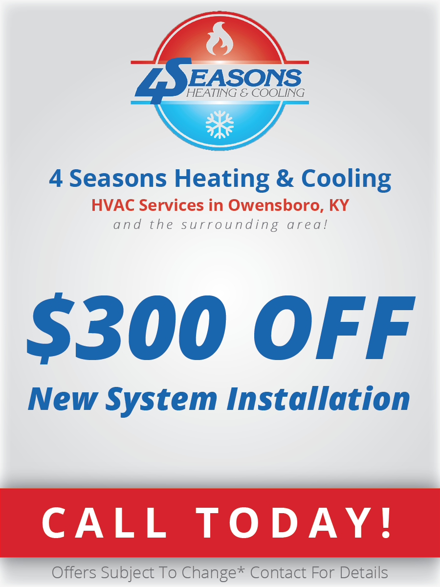 4 Seasons Heating & Cooling Promotional Banner about $300 Off New System Installation
