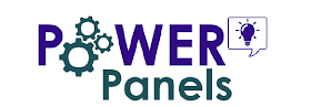 POWER Panels logo with purple and teal text, gear icons in the O, and a lightbulb in a speech bubble