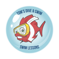 A logo for tom 's dive and swim swim lessons