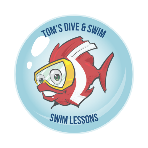 A logo for tom 's dive and swim swim lessons