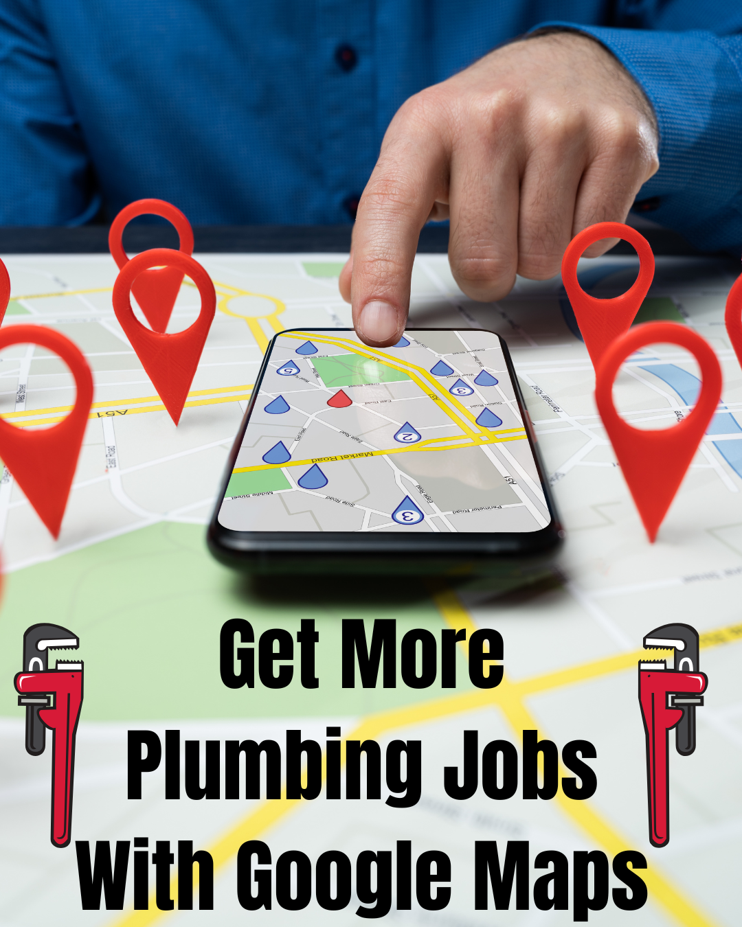 A person is using a cell phone to find plumbing jobs with google maps