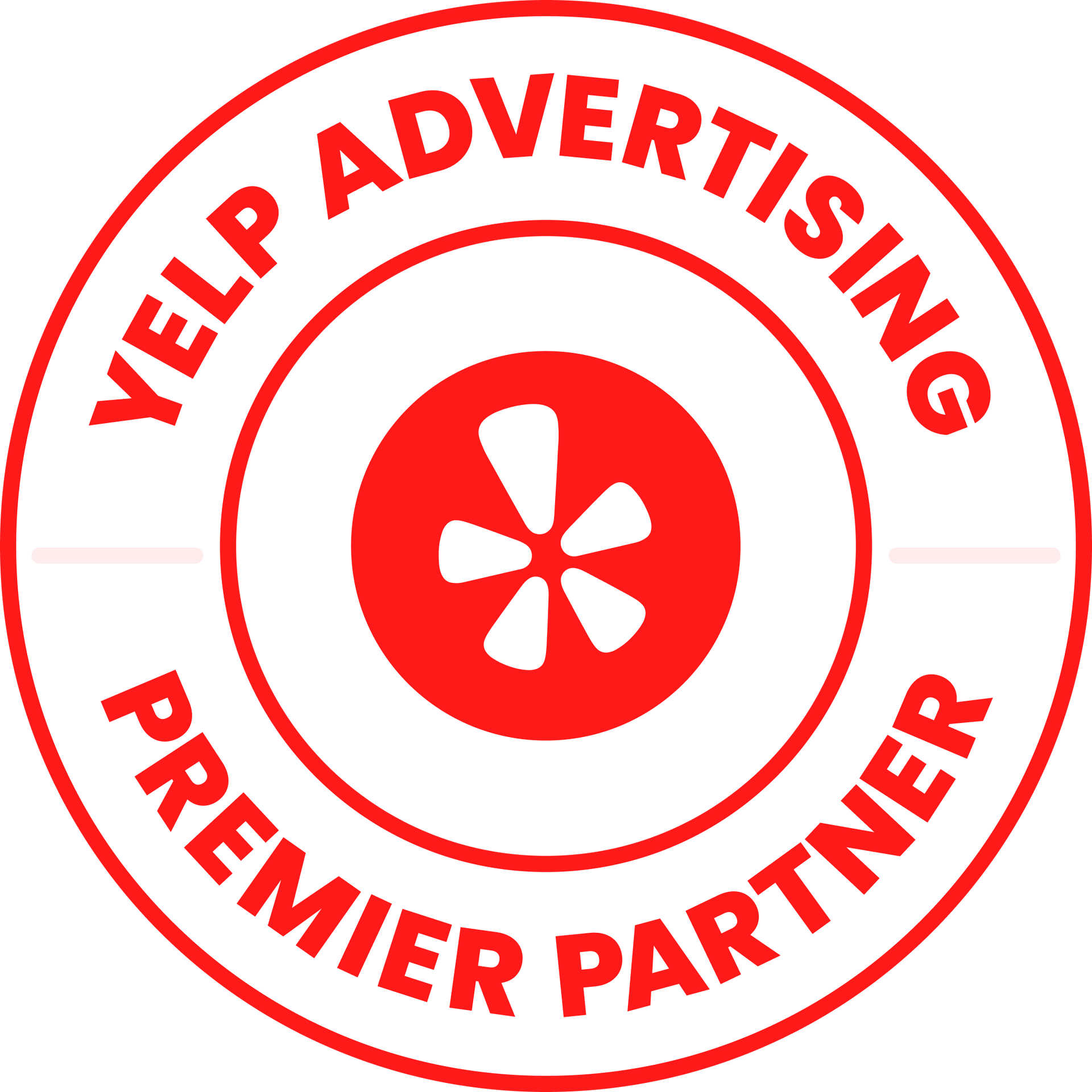 A yelp advertising partner logo in a red circle