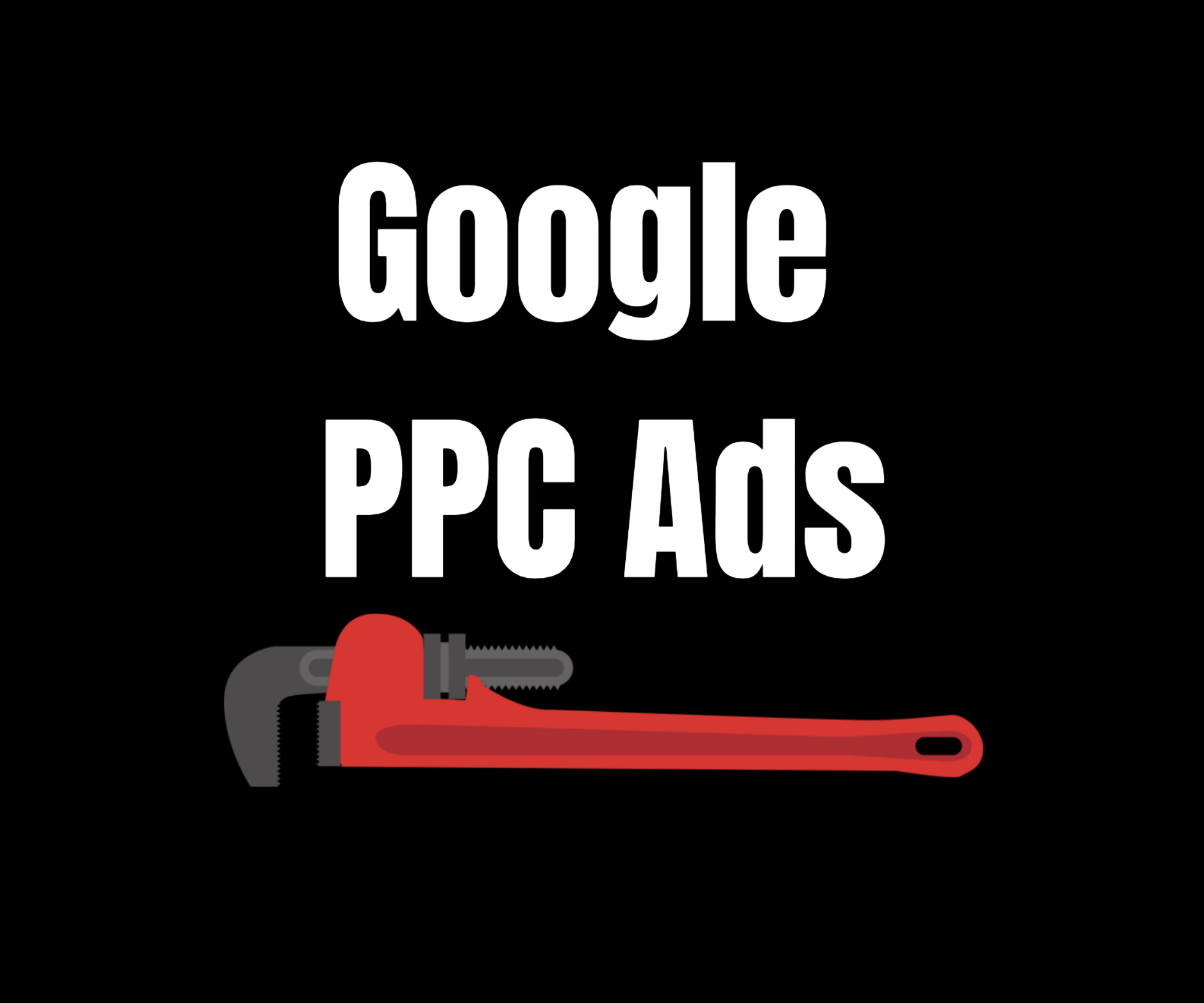 A google ppc ads logo with a wrench on a black background.