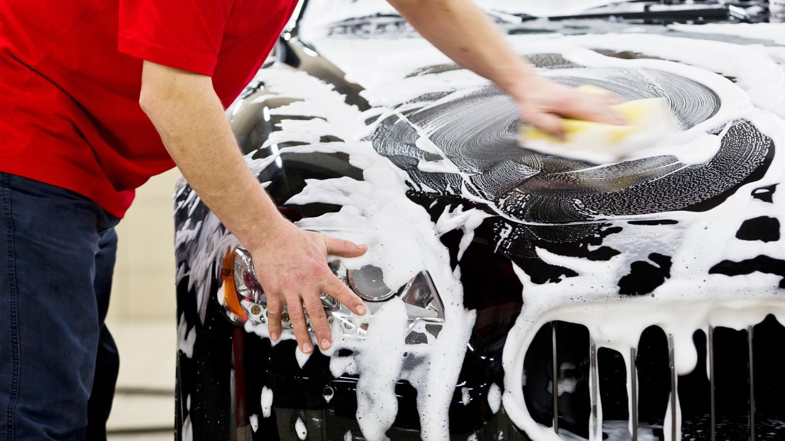 Hand washing car headlight