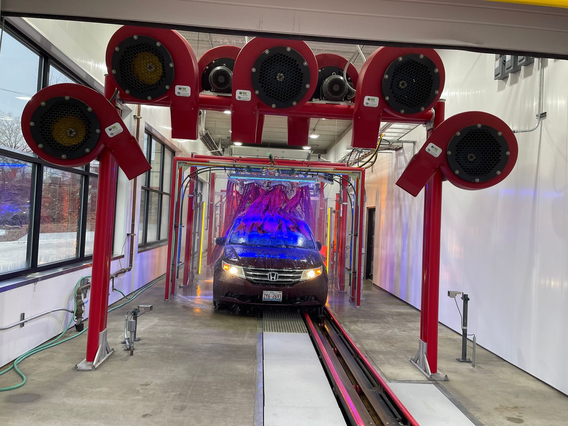 A car is going through a car wash.