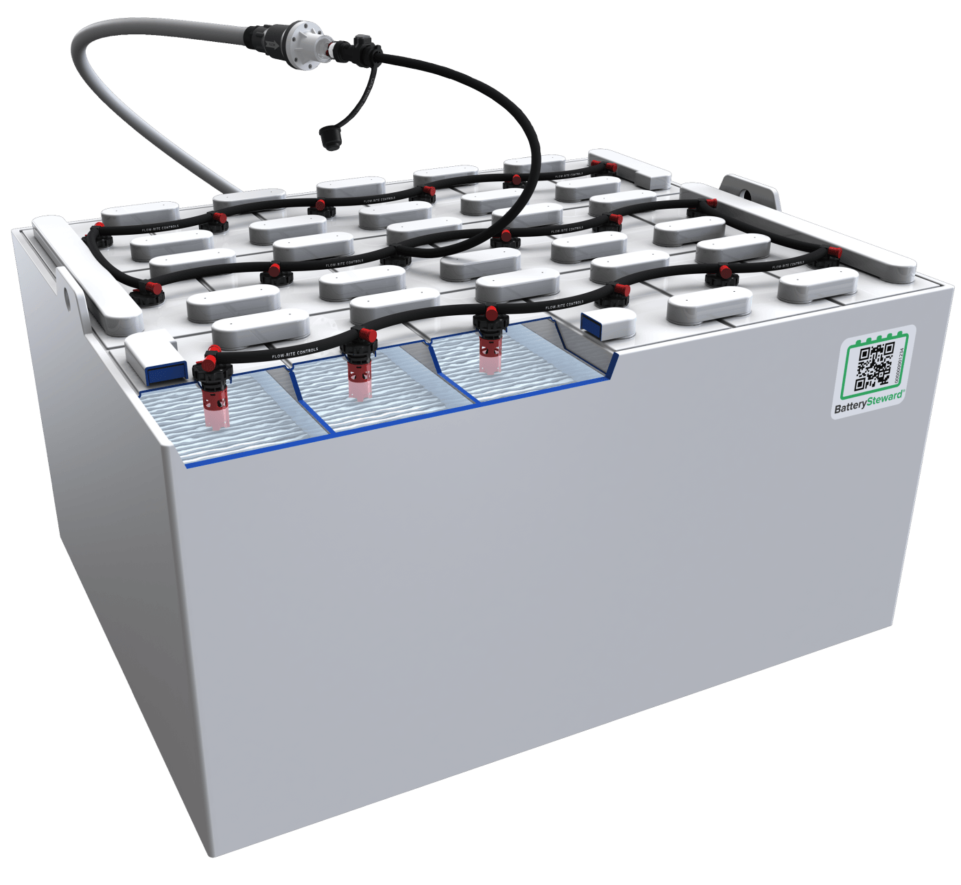 A white battery with a microphone attached to it.