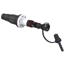 A close up of a hose connector on a white background.