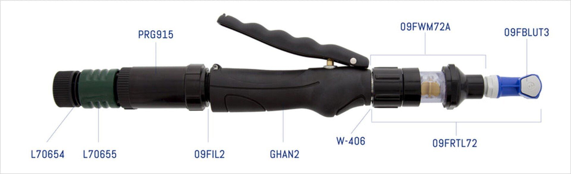 A diagram showing the parts of an air screwdriver