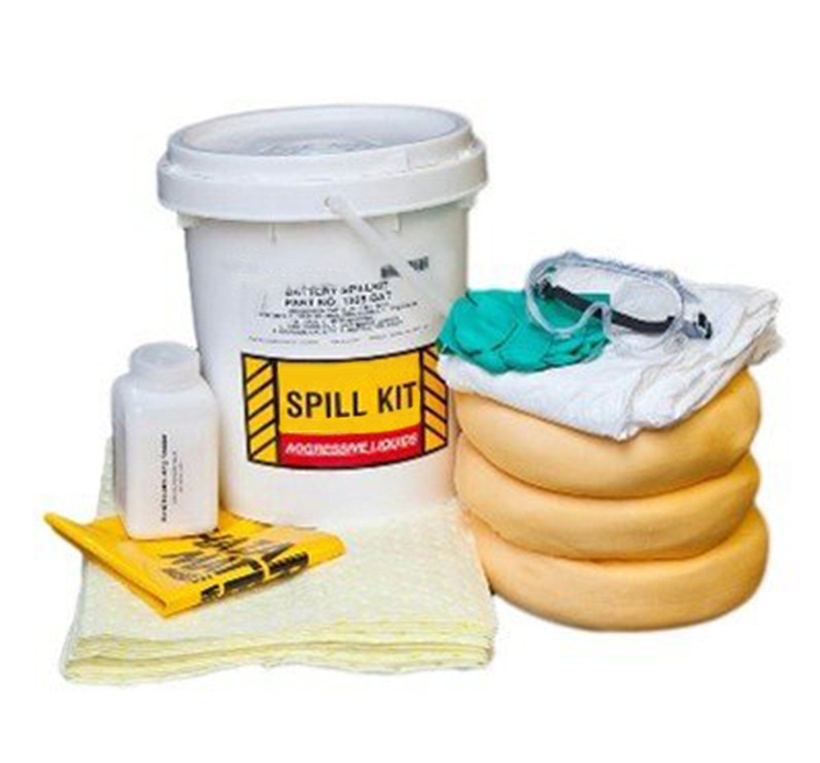 A spill kit is stacked on top of each other