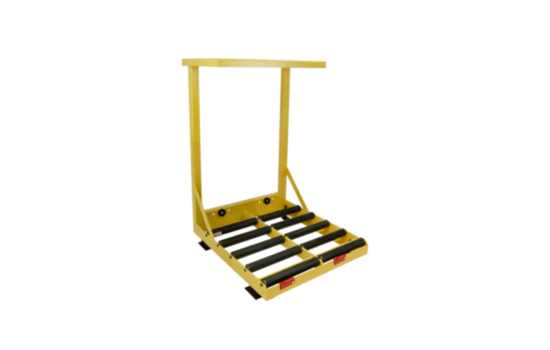 A yellow and black pallet with a handle on a white background.