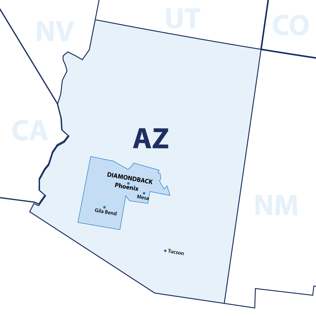 A map of the state of arizona showing the location of diamondback phoenix