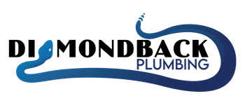 A logo for diamondback plumbing with a snake in the middle.