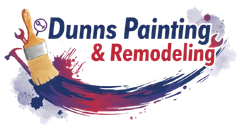 Logo for "Dunns Painting & Remodeling" featuring a paintbrush with a colorful paint splash and various hand tools.