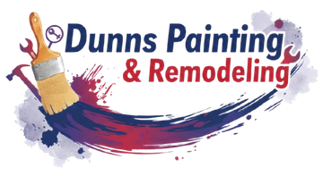 Logo for "Dunns Painting & Remodeling" featuring a paintbrush with a colorful paint splash and various hand tools.