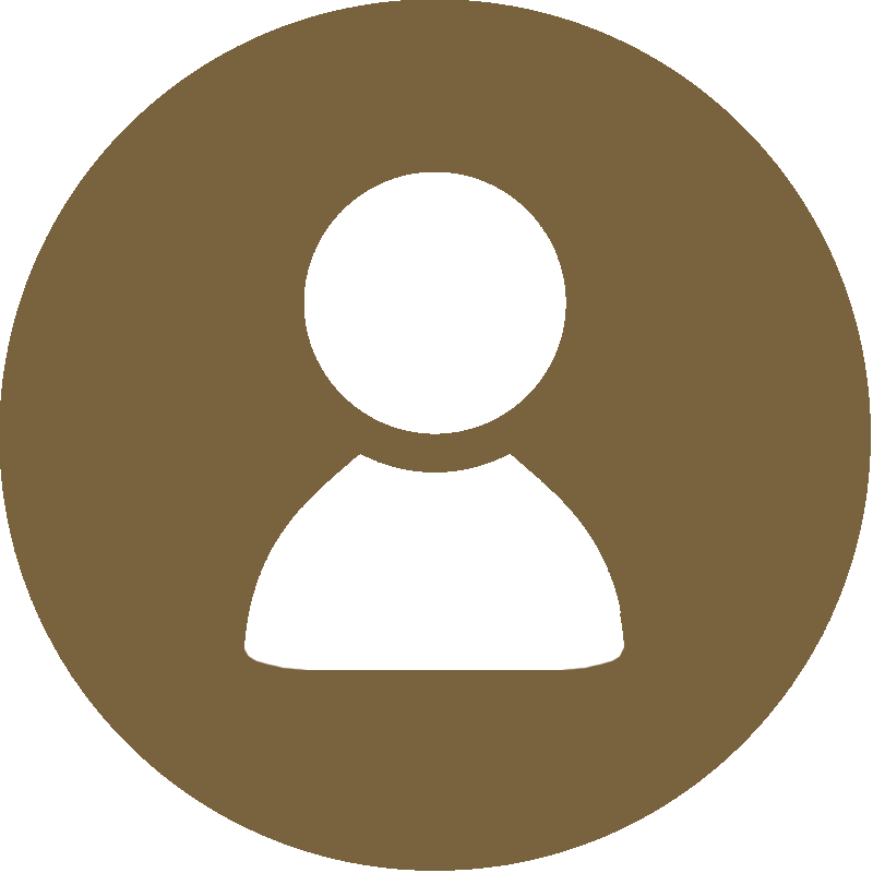 A white icon of a person in a brown circle.