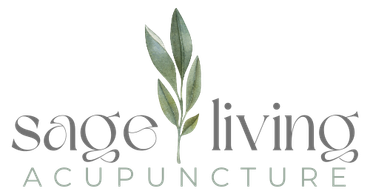 The logo for sage living acupuncture has a leaf on it.