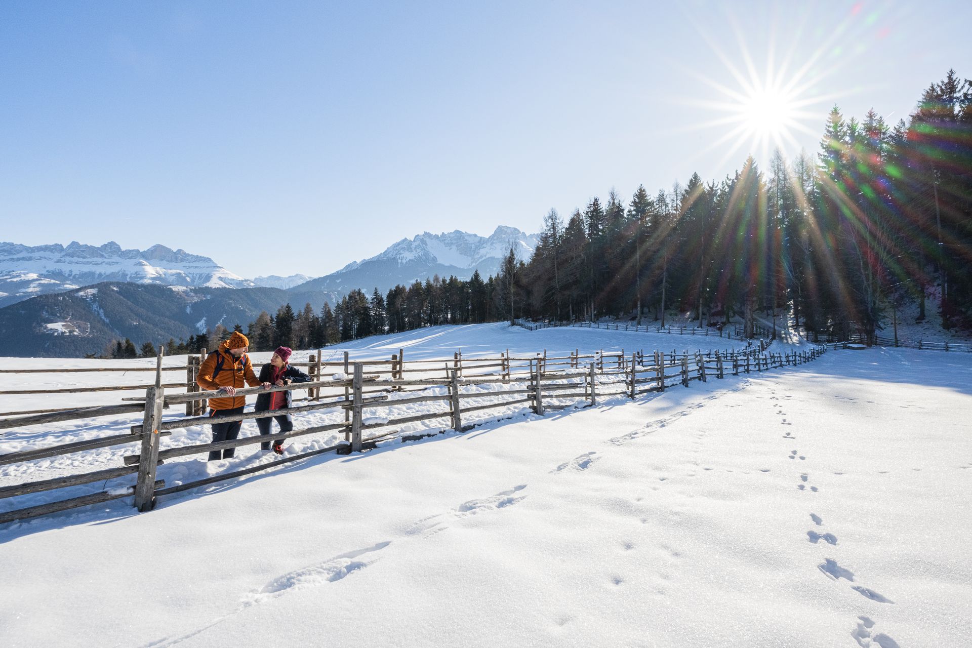 Escursionismo invernale a Carezza nelle Dolomiti