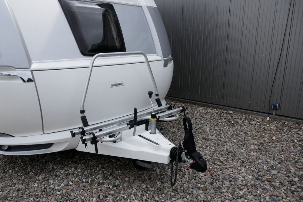 White Camper Trailer With a Bike Rack on the Hitch — Track N Back 4x4 In Mt Isa, QLD