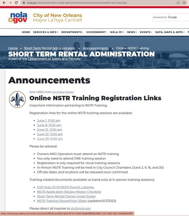 City website as of 11:12 p.m., June 28, 2023, showing the incorrect link posted.