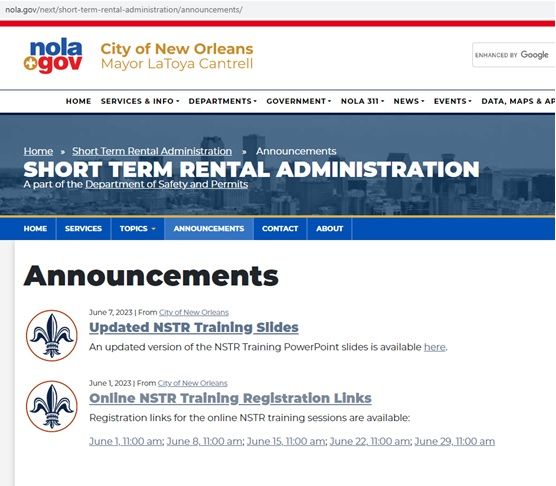 Screenshot of the website as of 10:49 p.m. on June 28, 2023, showing that no update about the new training link has been posted