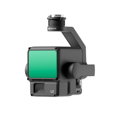 A drone with a green filter attached to it on a white background.