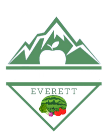 A black and white logo for country farms everett