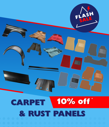 Flash sale: Car carpet and rust panels, 10% off.