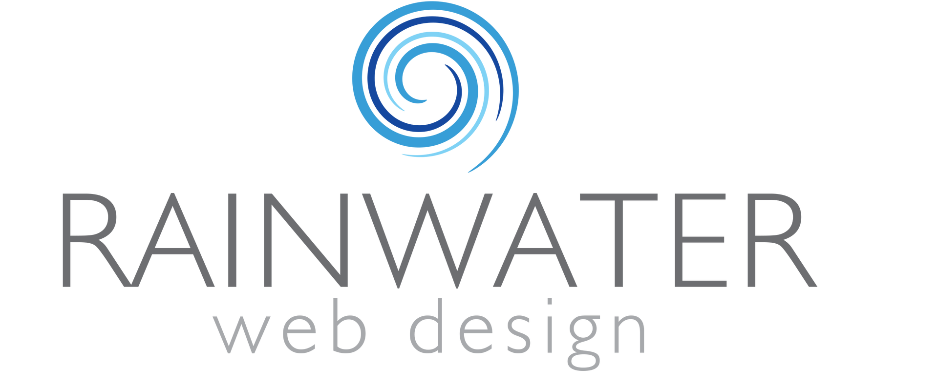 Rainwater Web Design logo with swirling blue water design above text.