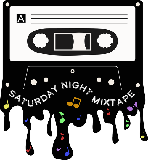 A cassette tape with music notes dripping out of it.