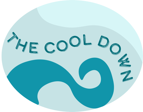 A logo for the cool down with a wave in the middle.