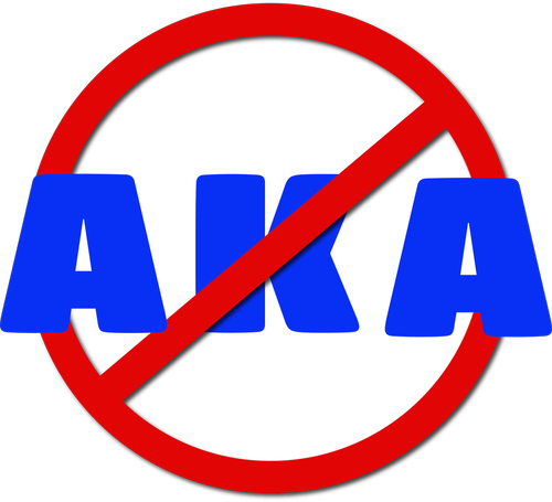 The word aka is crossed out in a red circle