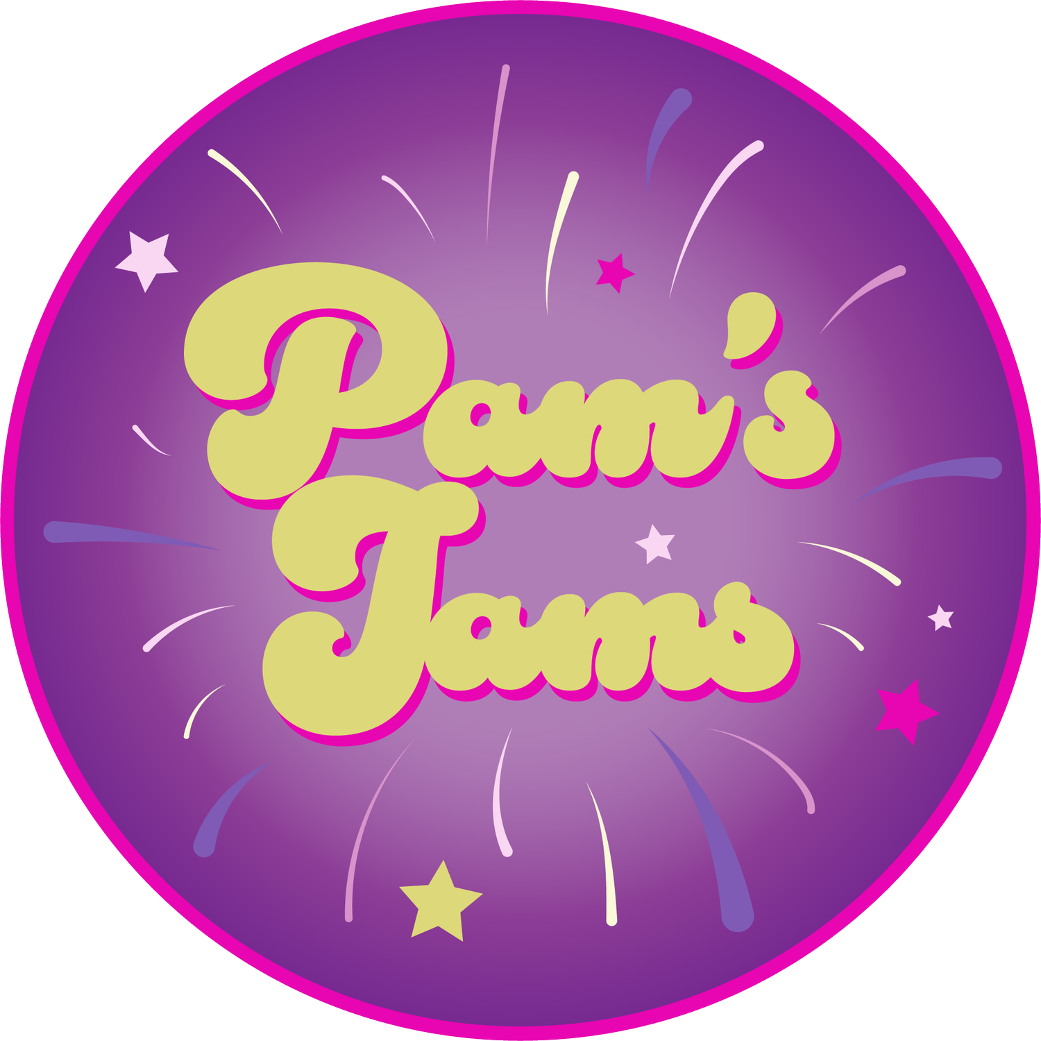 A purple circle with the words pan 's jams on it