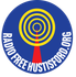 A blue and yellow logo for radio free hustisford.org