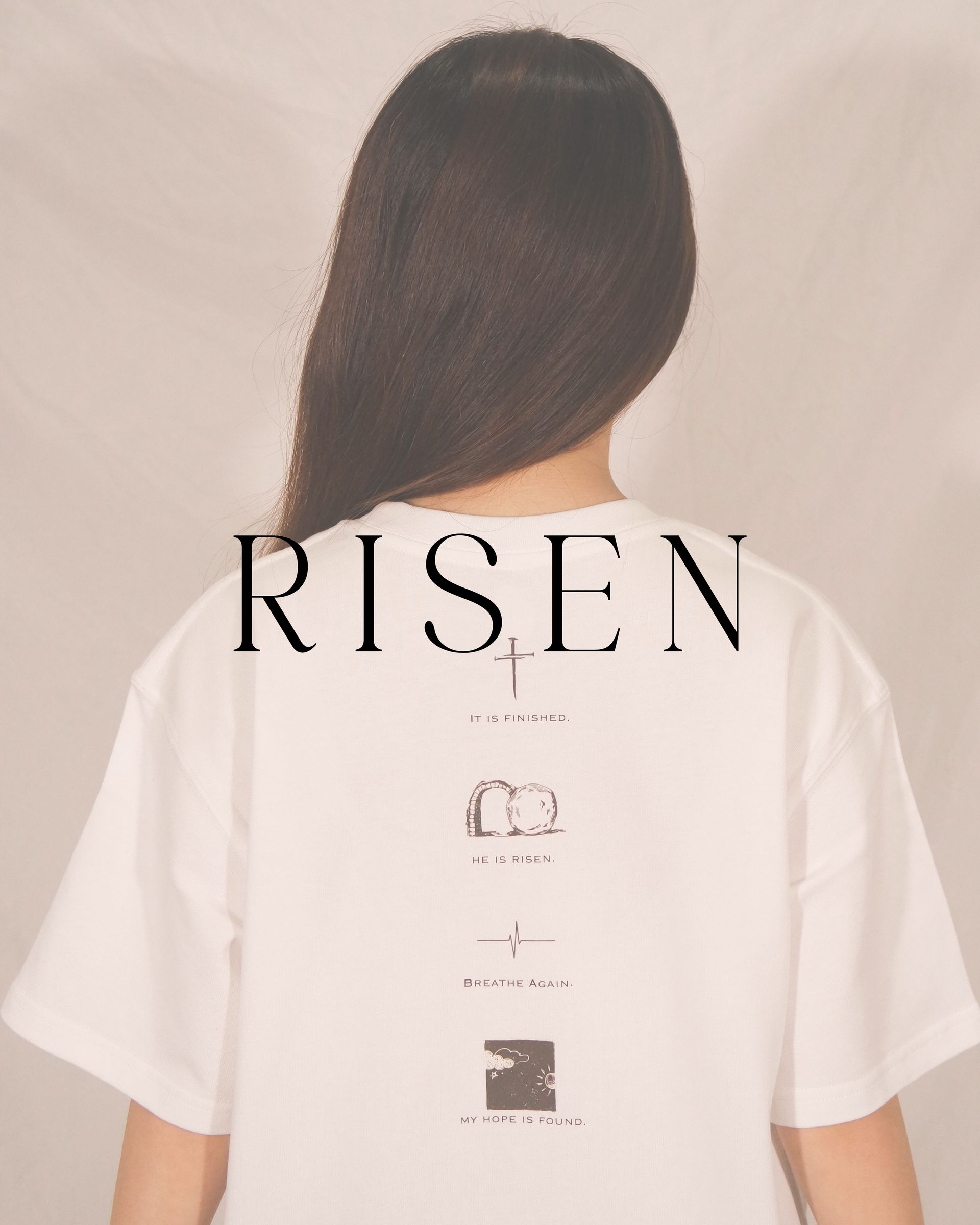 Woman wearing white t-shirt with 