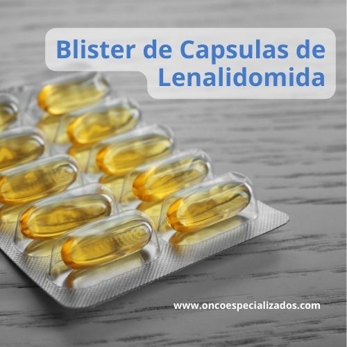 Blister de Capsulas de Lenalidomida utilizado en el tratamiento de mieloma múltiple y otros tipos de cáncer.