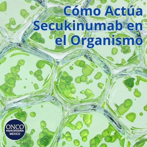 Secukinumab inhibe la IL-17A, con efectos en la reducción de la inflamación.