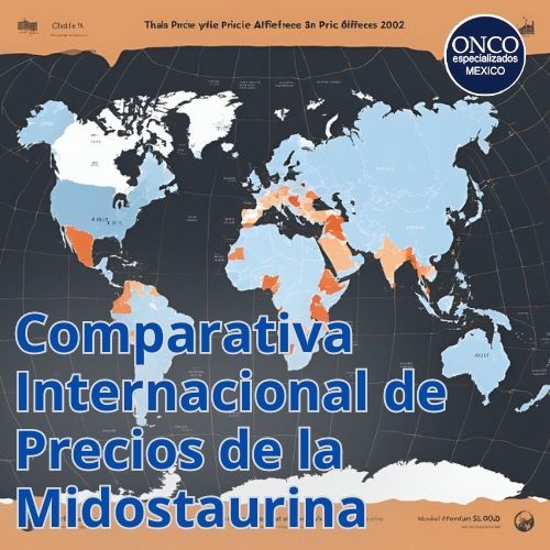 Mapa del mundo mostrando las diferencias en los precios de la midostaurina entre diversas regiones.