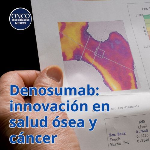 Imagen médica mostrando escaneo óseo con Denosumab.